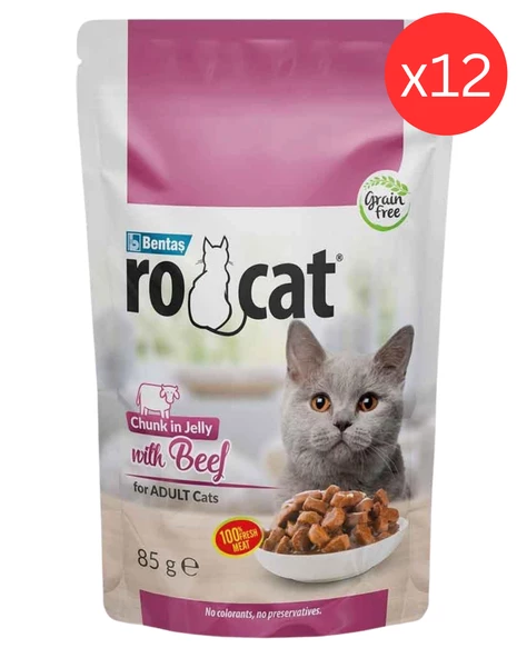 Ro Cat Yetişkin Kediler İçin Biftekli Yaş Mama 85 Gr x 12 adet