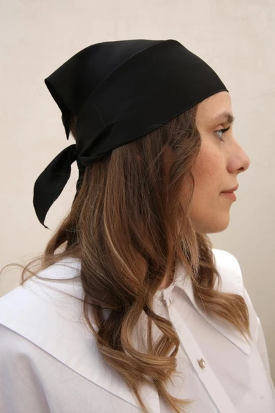 Siyah-Saten Üçgen Çok Kullanımlı Fular - Resim 2