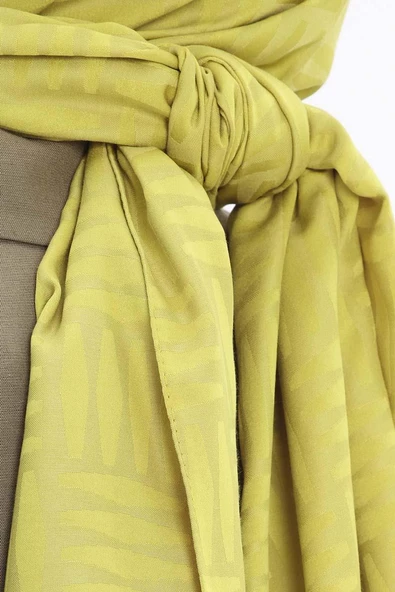 Fıstık Yeşili-Desenli Jakar Şal - Resim 3