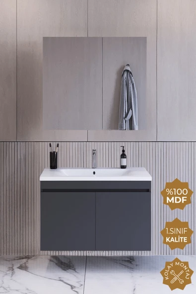 Teta Home Tokyo 80 CM Mdf Banyo Dolabı Seti  Antrasit ürün görseli 1