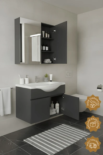 Teta Home Kahire 80 Cm Mdf Banyo Dolabı Seti  Antrasit - Resim 2