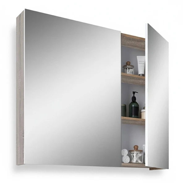 Teta Home Tokyo 80CM Mdf Banyo Üst Aynalı Dolap  Sonoma-Beyaz - 2