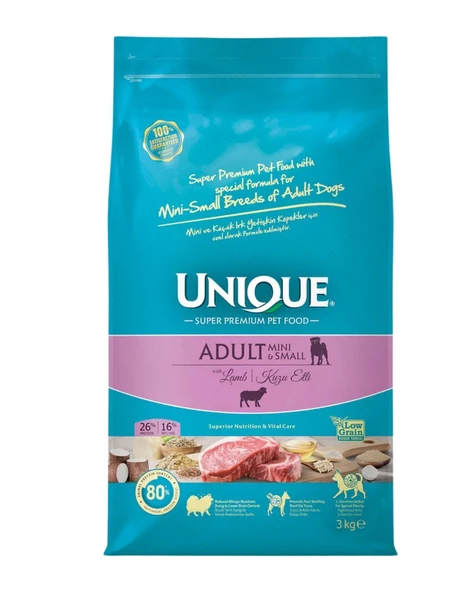 Unique Mini ve Küçük Irk Yetişkin Köpek Maması Kuzu Etli 3 kg