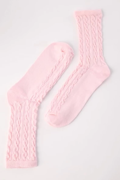 Pembe-Beyaz-Pembe-3 Lü Soket Çorap Set - Resim 2