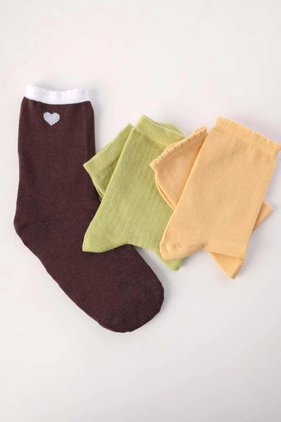 Sarı-Kahve-Yeşil-3 Lü Soket Çorap Set - 2