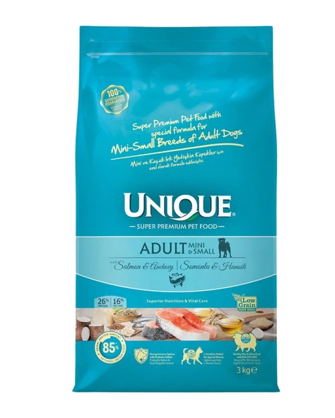 Unique Mini ve Küçük Irk Yetişkin Köpek Maması Somonlu&Hamsili 3 kg