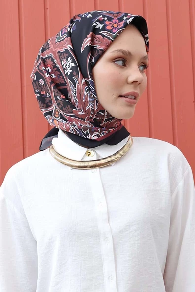 Siyah-Desenli İpeksi Pamuk Eşarp - Resim 2