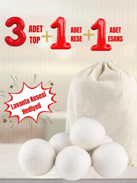 3 top 1 kese 1 esans kurutma makınesi topu 3lü keçe yün doğal yılbaşı