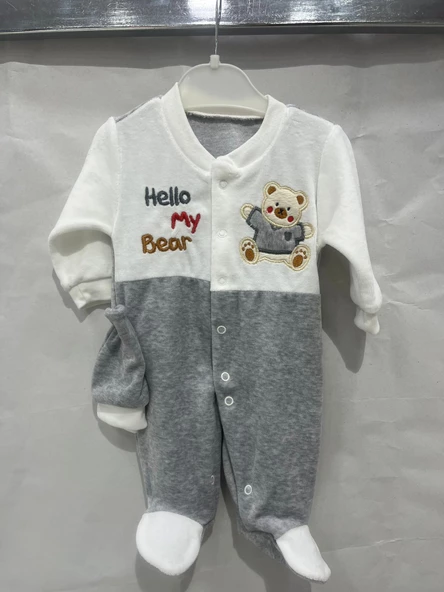 uğurböceğiçocuk Hello My Bear Desenli Kadife Bebek Tulum 1202 - 4