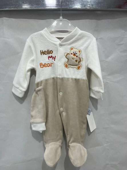 uğurböceğiçocuk Hello My Bear Desenli Kadife Bebek Tulum 1202 - 3