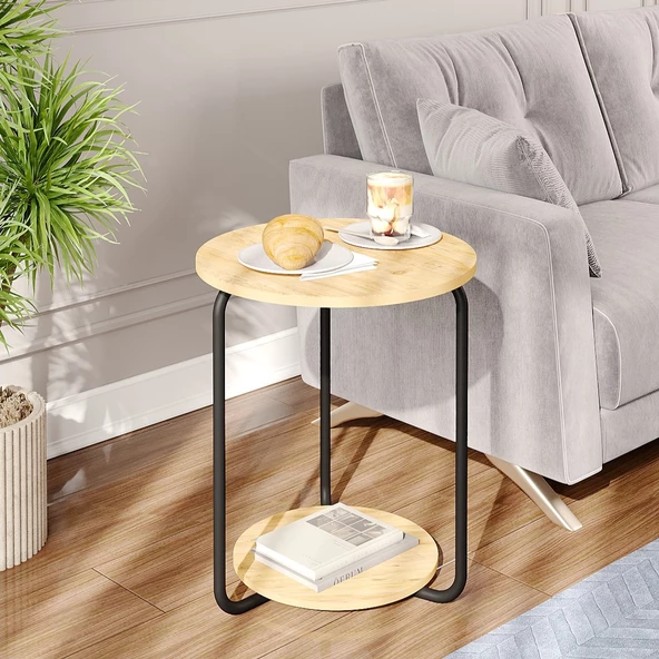 Eportatif Yuvarlak Dekoratif Zigon Sehpa Orta Sehpa Çam 1539 - 3