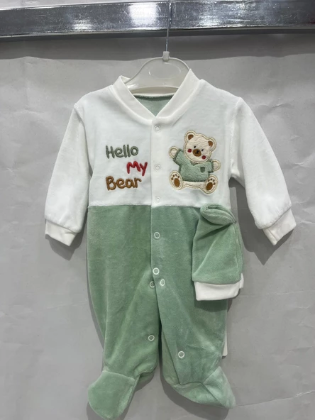 uğurböceğiçocuk Hello My Bear Desenli Kadife Bebek Tulum 1202 - 10
