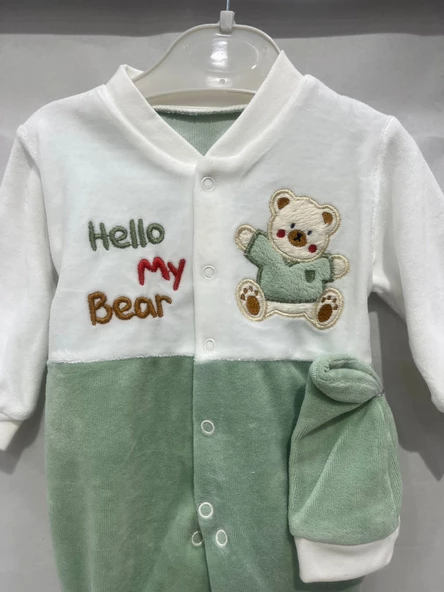 uğurböceğiçocuk Hello My Bear Desenli Kadife Bebek Tulum 1202 - 12