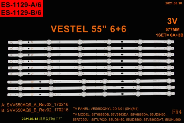 BM-84 (6X6LED-3X6LED) VESTEL 55" B-362 RTL0362T 57,7 CM 10113424 TELEFUNKEN 55TU7020 LED BAR BACKLIGHTS , V10121066 VESTEL 55UD8460 LED BAR BACKLIGHTS
