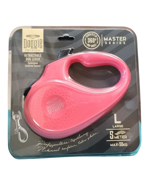 Doggie Otomatik Köpek Tasması Master L 50 kg 5 mt Pembe