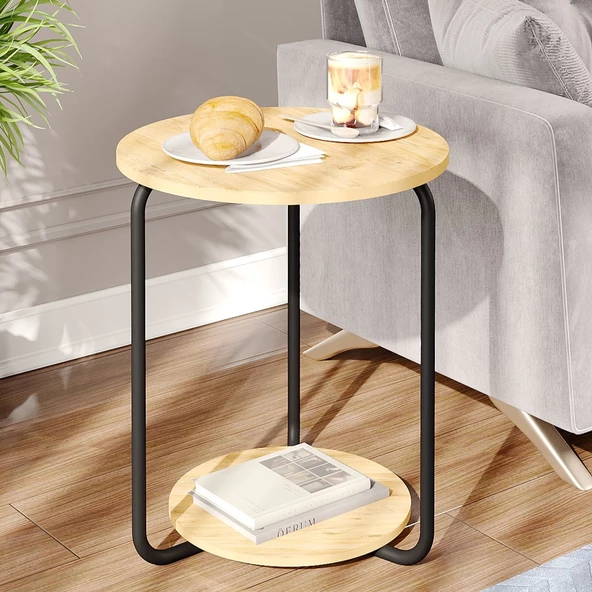 Eportatif Yuvarlak Dekoratif Zigon Sehpa Orta Sehpa Çam 1539