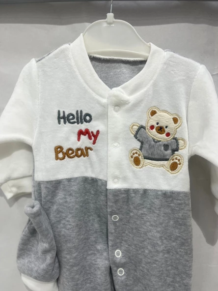 uğurböceğiçocuk Hello My Bear Desenli Kadife Bebek Tulum 1202 - 2
