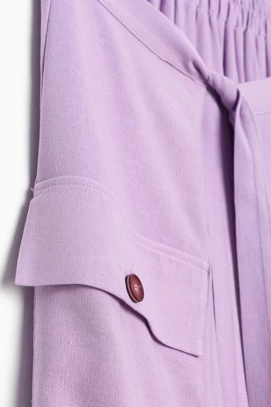 Lila-Beli Lastikli Bağlama Detaylı Pamuklu Etek - Resim 7