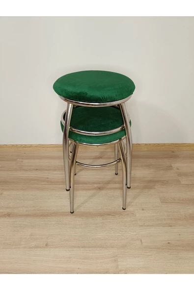 Tabure, Bar Taburesi, 4'lü Tabure, Metal Ayaklı Tabure, Iç Içe Geçebilen Tabure, Dörtlü Tabure,yeşil - Resim 2