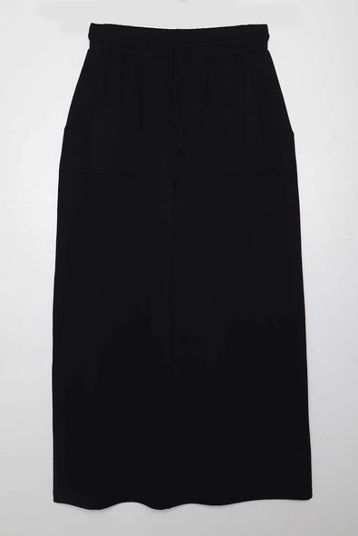 Siyah-Pamuklu İki Cepli Likralı Etek - Resim 6