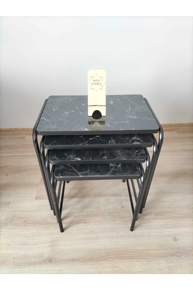 Buket Sehpa, 4'lü Zigon Sehpa, Servis Sehpası, İç İçe Geçen Sehpa, Dörtlü Sehpa, Metal Sehpa, Akşap - 3