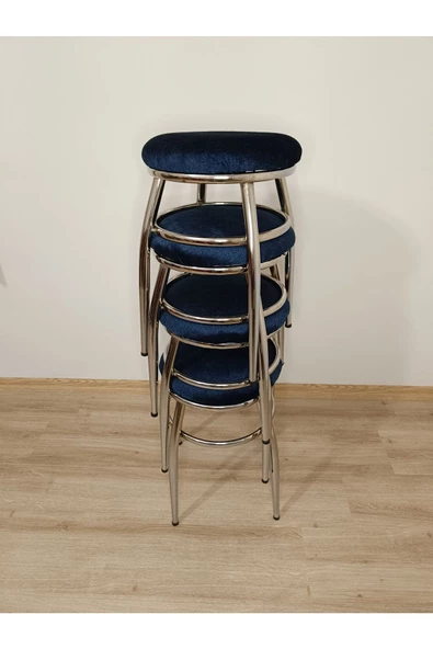 Tabure, Bar Taburesi, 4'lü Tabure, Metal Ayaklı Tabure, Iç Içe Geçebilen Tabure, Dörtlü Tabure,mavi - Resim 3