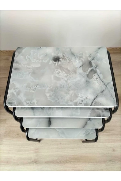 Buket Sehpa, 4'lü Zigon Sehpa, Servis Sehpası, İç İçe Geçen Sehpa, Dörtlü Sehpa, Metal Sehpa, Akşap - Resim 4