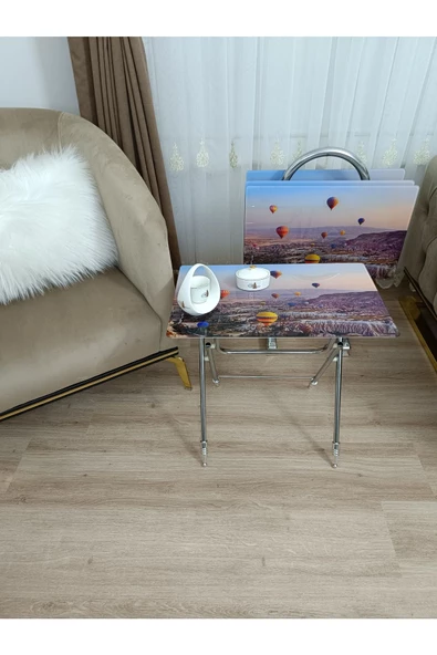 Çanta Zigon Sehpa, 4'lü Sehpa, Servis Sehpası, Camlı Sehpa, Krom Sehpa, Katlanır Sehpa - Resim 5