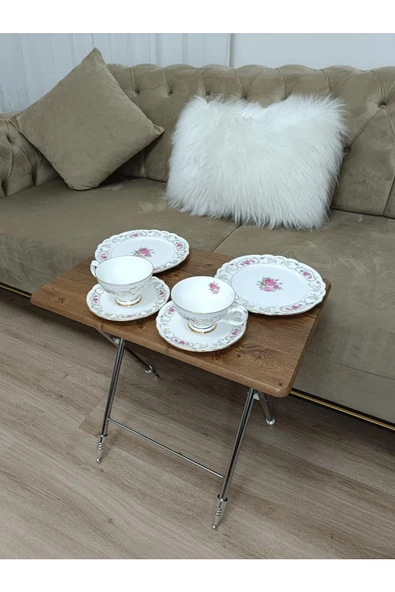 Çanta Zigon Sehpa,4'lü Sehpa, Servis Sehpası, Mdf Mebran Sehpa, Ceviz Sehpa, Katlanır Sehpa - Resim 4