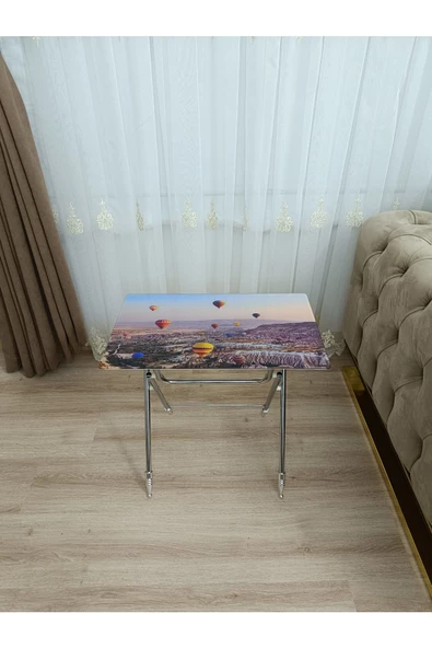 Çanta Zigon Sehpa, 4'lü Sehpa, Servis Sehpası, Camlı Sehpa, Krom Sehpa, Katlanır Sehpa - Resim 3