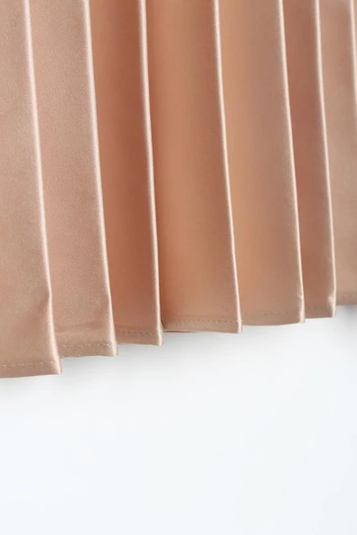 Taş-Beli Lastikli Piliseli Rahat Kalıp Saten Etek - Resim 5