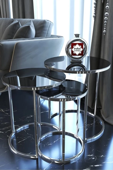 3'lü Zigon Sehpa Krom Kırılmaz Temperli Camlı, Servis Sehpası, Salon Sehpası - Resim 3