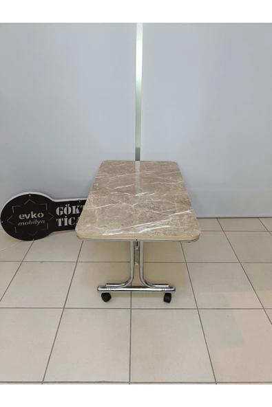 Tekerlekli Orta Sehpa, Orta Sehpa, Tekerlekli Sehpa, Metal Ayaklı Sehpa, Krom Sehpa, Dikdörtgen - Resim 5