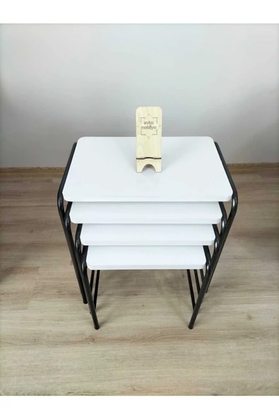 Buket Sehpa, 4'lü Zigon Sehpa, Servis Sehpası, İç İçe Geçen Sehpa, Dörtlü Sehpa, Metal Sehpa, Akşap - 3