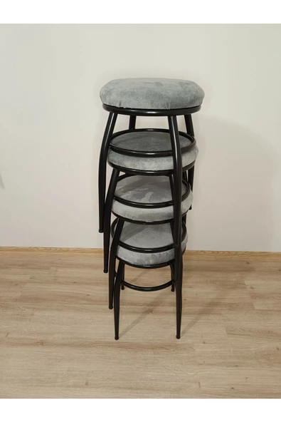 Tabure, Bar Taburesi, 2'li Tabure, Metal Ayaklı Tabure, Iç Içe Geçebilen Tabure, Ikili Tabure,gri - Resim 3