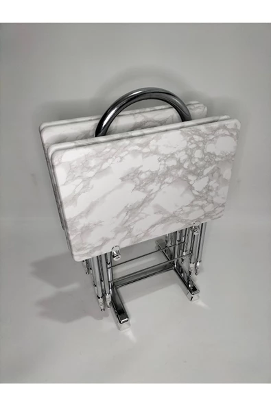 Çanta Zigon Sehpa,4'lü Sehpa, Servis Sehpası, Mdf Mebran Sehpa, Beyaz Mermer Sehpa, Katlanır Sehpa - Resim 2