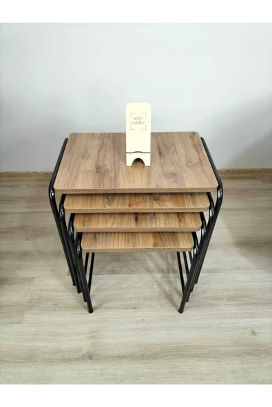Buket Sehpa, 4'lü Zigon Sehpa, Servis Sehpası, İç İçe Geçen Sehpa, Dörtlü Sehpa, Metal Sehpa, Akşap - 3