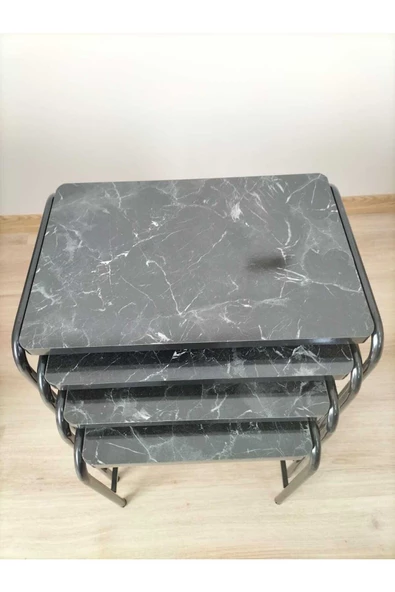 Buket Sehpa, 4'lü Zigon Sehpa, Servis Sehpası, İç İçe Geçen Sehpa, Dörtlü Sehpa, Metal Sehpa, Akşap - 4