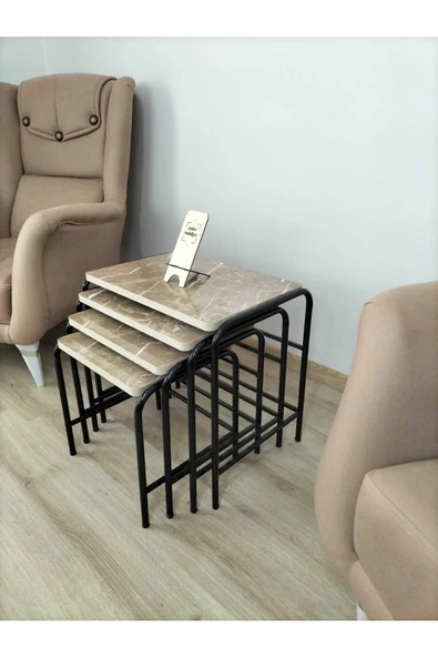 Buket Sehpa, 4'lü Zigon Sehpa, Servis Sehpası, İç İçe Geçen Sehpa, Dörtlü Sehpa, Metal Sehpa, Akşap - Resim 5