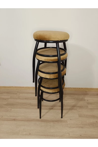 Tabure, Bar Taburesi, 2'li Tabure, Metal Ayaklı Tabure, Iç Içe Geçebilen Tabure, Ikili Tabure,kahve - Resim 3