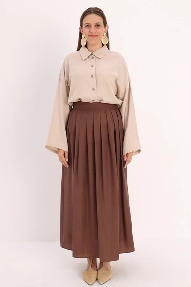 Kahve-Pileli Kloş Etek - Resim 2