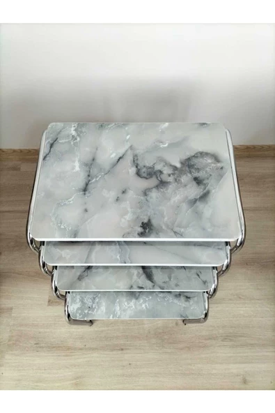 Buket Sehpa, 4'lü Zigon Sehpa, Servis Sehpası, İç İçe Geçen Sehpa, Dörtlü Sehpa, Metal Sehpa,  Ahşap - Resim 4