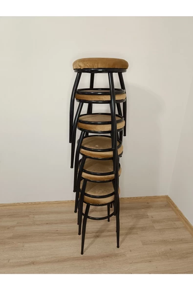 Tabure, Bar Taburesi, 2'li Tabure, Metal Ayaklı Tabure, Iç Içe Geçebilen Tabure, Ikili Tabure,kahve - Resim 4