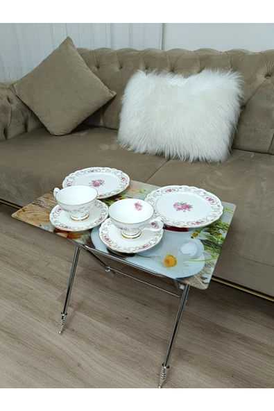 Çanta Zigon Sehpa, 4'lü Sehpa, Servis Sehpası, Camlı Sehpa, Krom Sehpa, Katlanır Sehpa - Resim 4