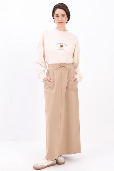 Bej-İki Cepli Etek - Resim 4