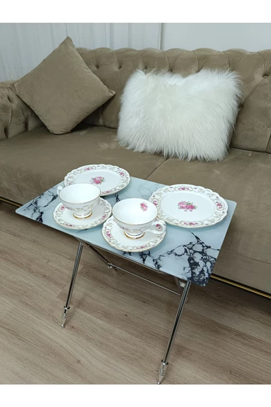 Çanta Zigon Sehpa, 4'lü Sehpa, Servis Sehpası, Camlı Sehpa, Krom Sehpa, Katlanır Sehpa - Resim 4