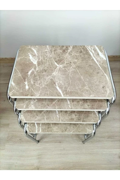 Buket Sehpa, 4'lü Zigon Sehpa, Servis Sehpası, İç İçe Geçen Sehpa, Dörtlü Sehpa, Metal Sehpa,  Ahşap - Resim 4