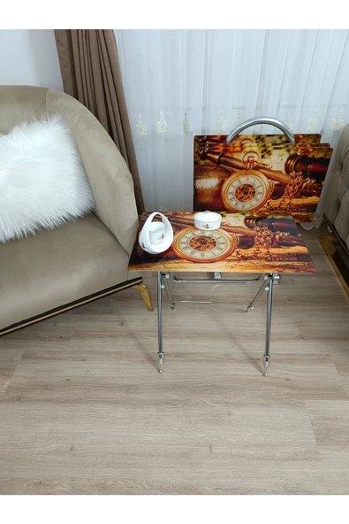 Çanta Zigon Sehpa, 4'lü Sehpa, Servis Sehpası, Camlı Sehpa, Krom Sehpa, Katlanır Sehpa - 5