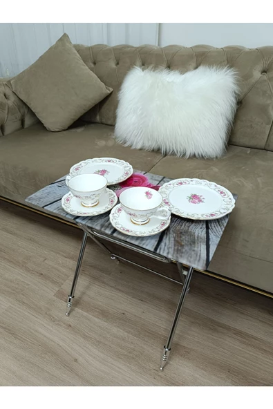 Çanta Zigon Sehpa, 4'lü Sehpa, Servis Sehpası, Camlı Sehpa, Krom Sehpa, Katlanır Sehpa - 4