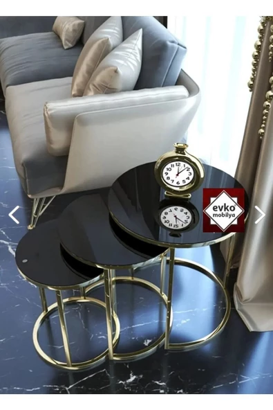 3'lü Zigon Sehpa Gold Kırılmaz Temperli Camlı, Servis Sehpası, Salon Sehpası - 3